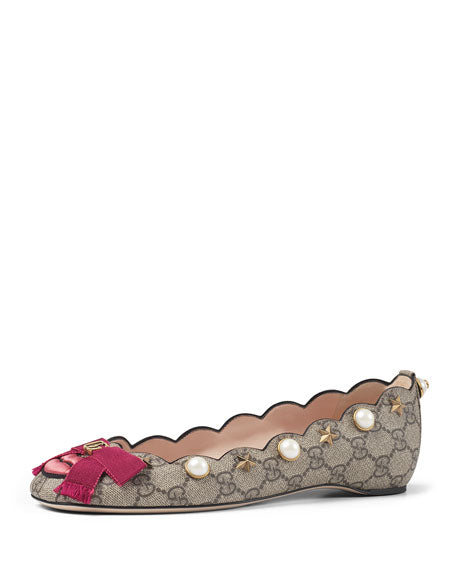 Gucci Monogram Lexi Supreme Pearl Flat Shoes