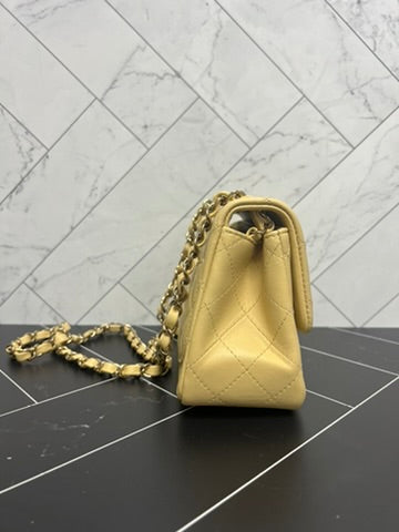 BRAND NEW Chanel Yellow Lambskin Quilted Mini Square Crossbody