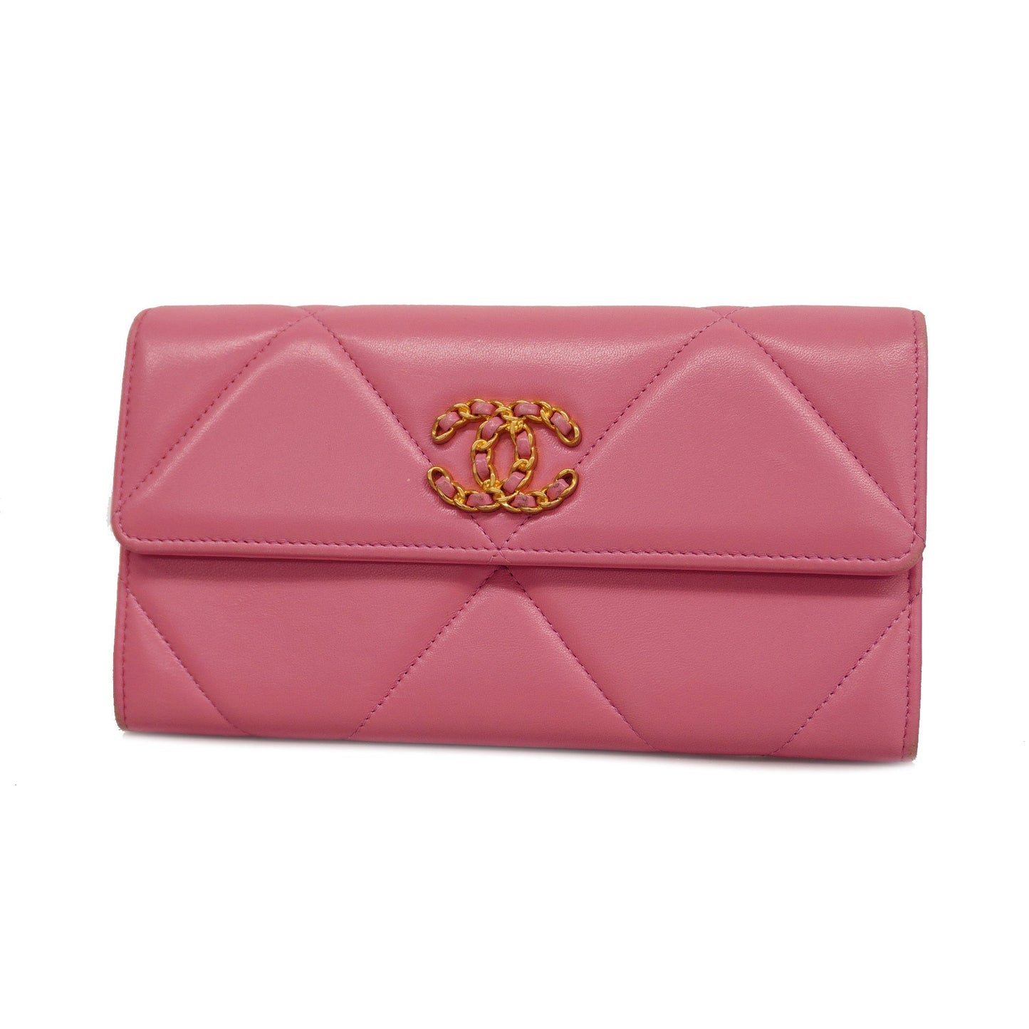 CHANEL  19 Gold Hardware Women's Lambskin Long Wallet [bi-fold] Pink