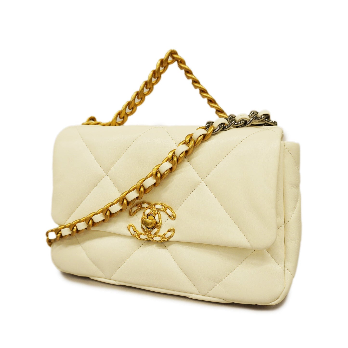 CHANEL  1.9 Chain Shoulder Women's Leather Shoulder Bag White