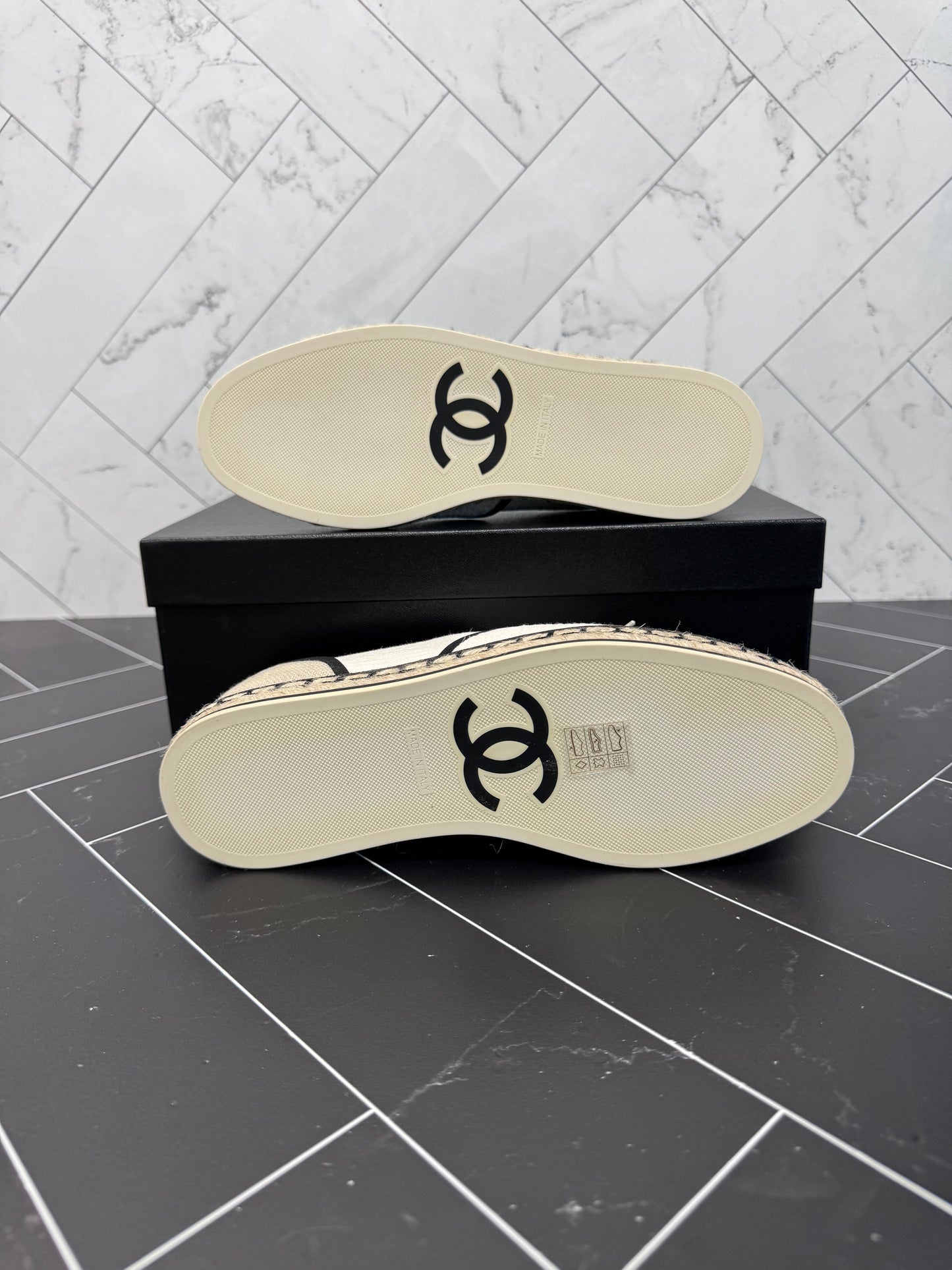 BRAND NEW- Chanel Beige Cotton Lace Up Espadrilles Size 36.5