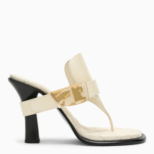 Burberry Light Beige Leather Bay Sandals Women