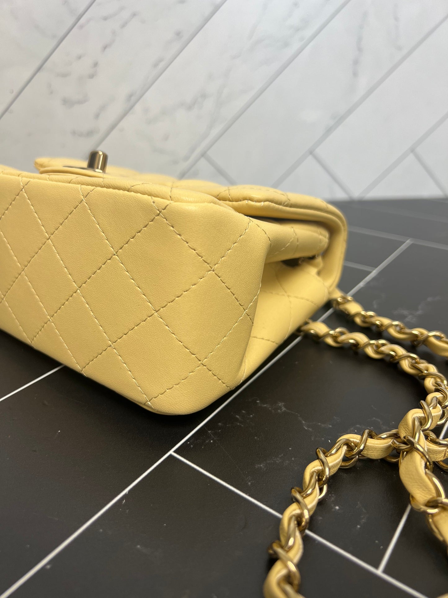 BRAND NEW Chanel Yellow Lambskin Quilted Mini Square Crossbody