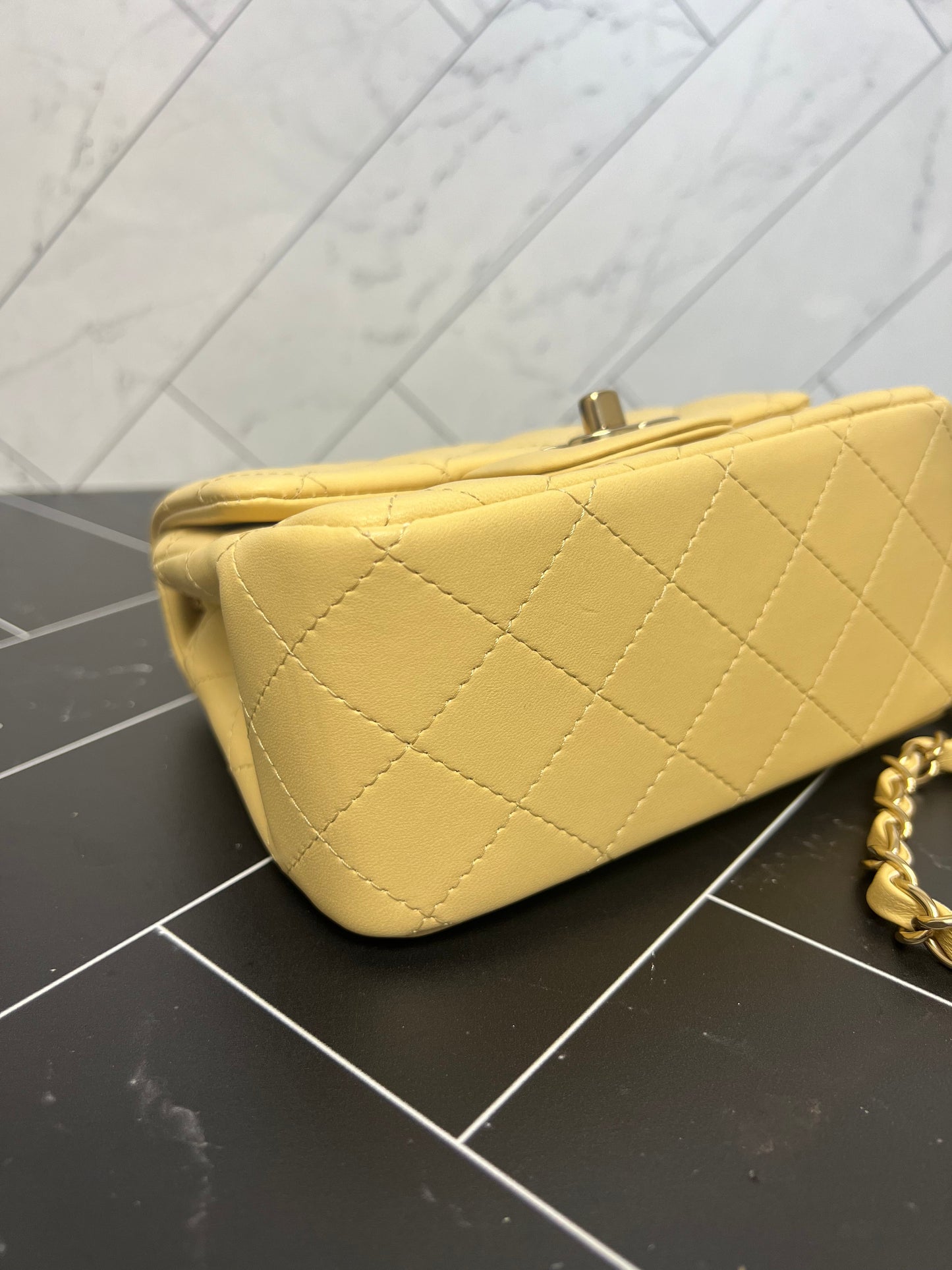 BRAND NEW Chanel Yellow Lambskin Quilted Mini Square Crossbody