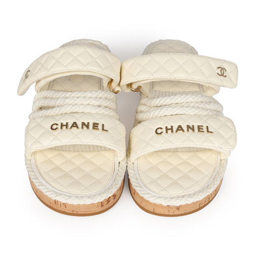 Chanel Rope Sandals White Lambskin Gold Hardware  41 EU