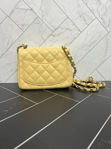 BRAND NEW Chanel Yellow Lambskin Quilted Mini Square Crossbody