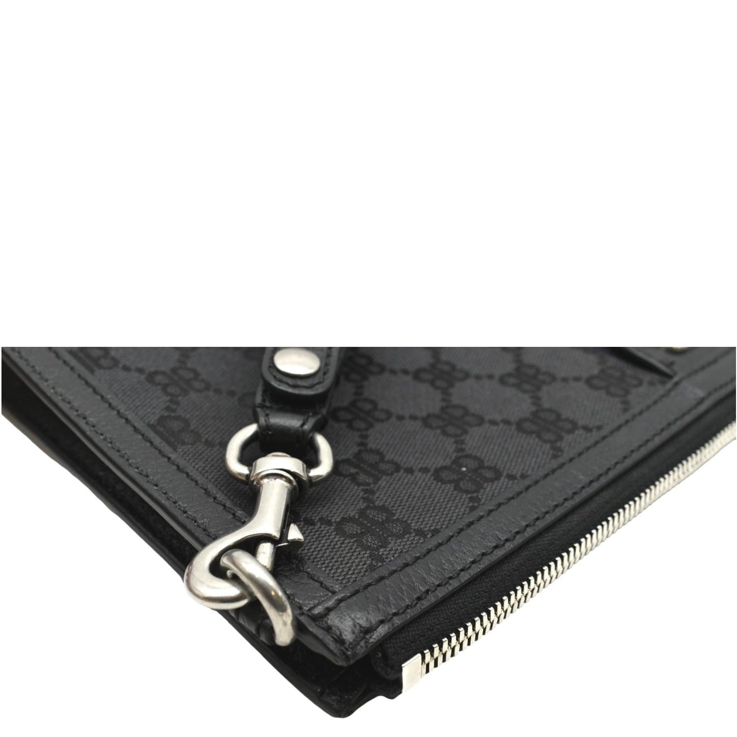 BALENCIAGA X Gucci Hacker Project Web BB Canvas Wristlet Clutch Black 680382