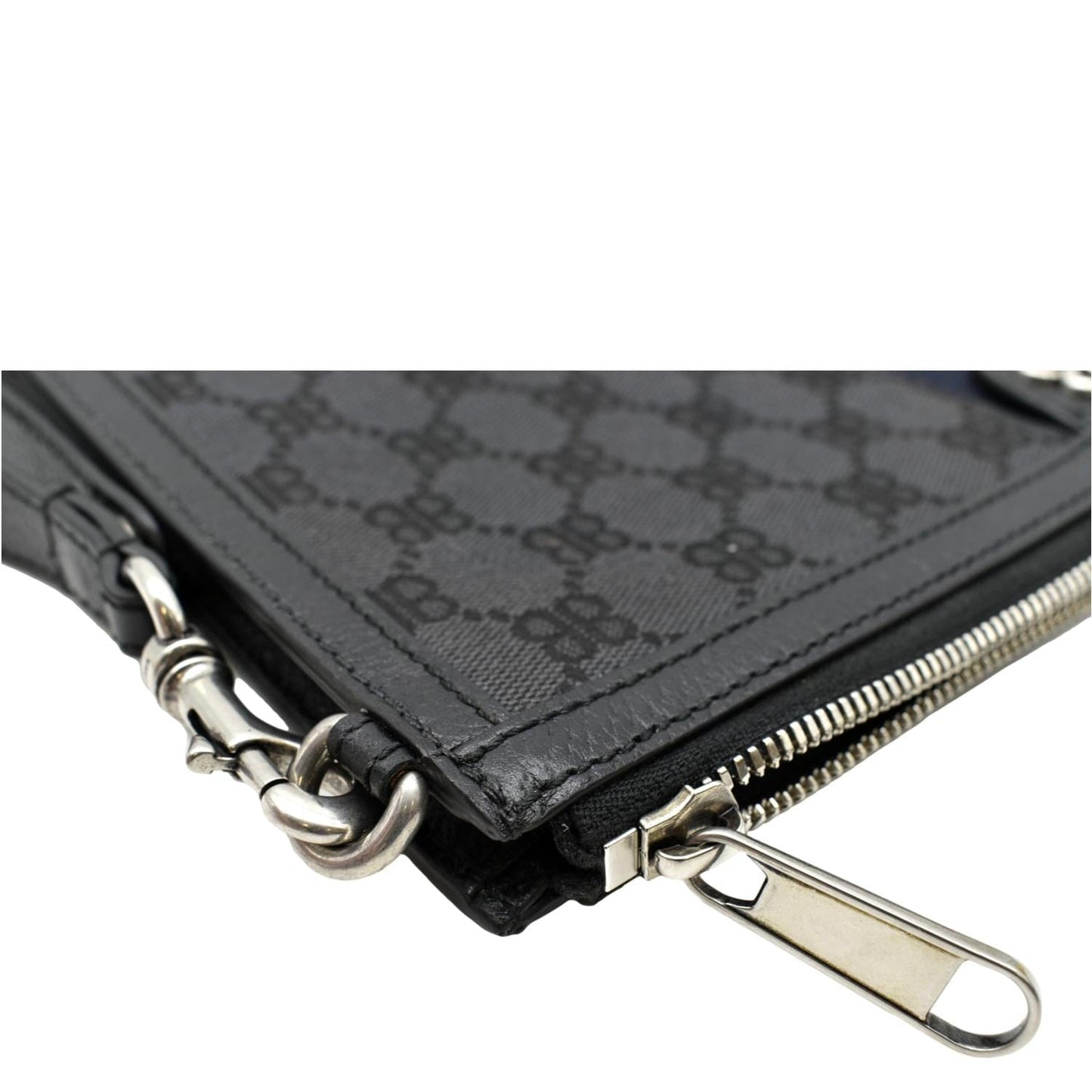 BALENCIAGA X Gucci Hacker Project Web BB Canvas Wristlet Clutch Black 680382