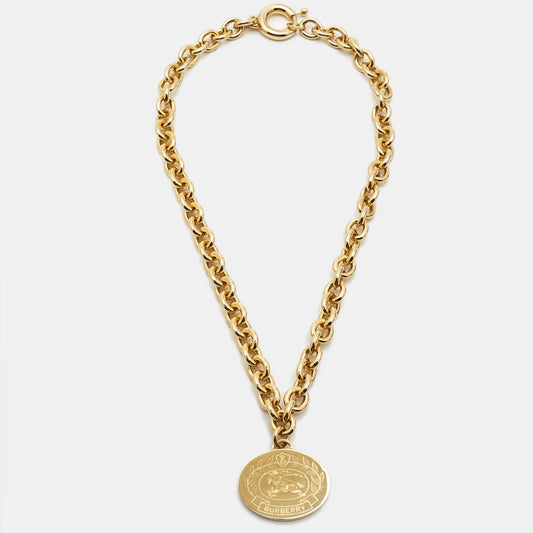 BURBERRY  Equestrian Knight Gold Tone Pendant Necklace